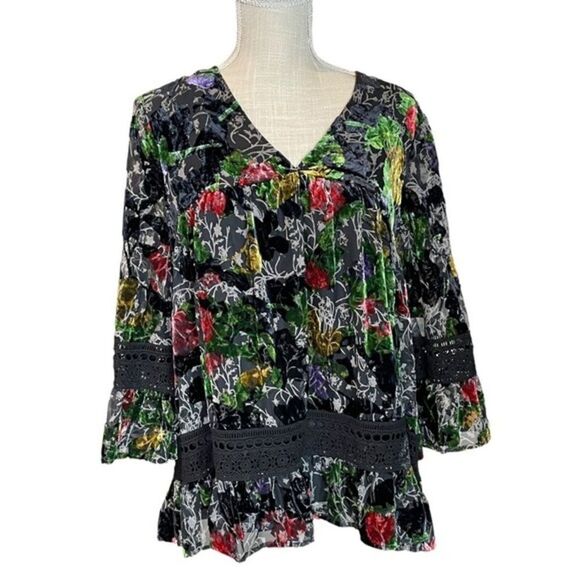 Anthropologie Velvet Burnout floral Blouse Sz SM EUC (133) - Picture 2 of 11